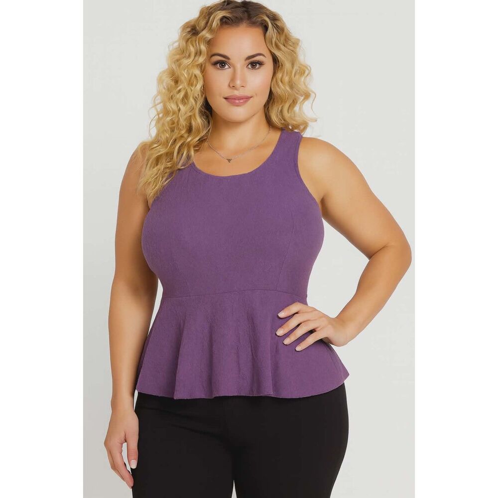 Free People Purple Peplum Tank Top Embroidered Women's Woman's Size Small